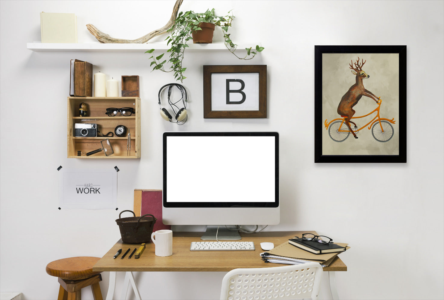 Deer On Bicycle By Coco De Paris - Black Framed Print - Wall Art - Americanflat