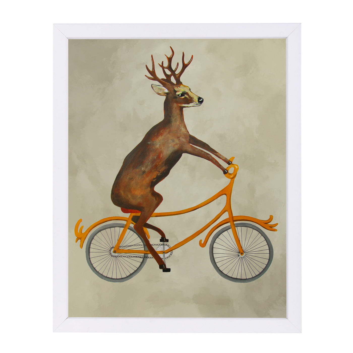 Deer On Bicycle By Coco De Paris - White Framed Print - Wall Art - Americanflat