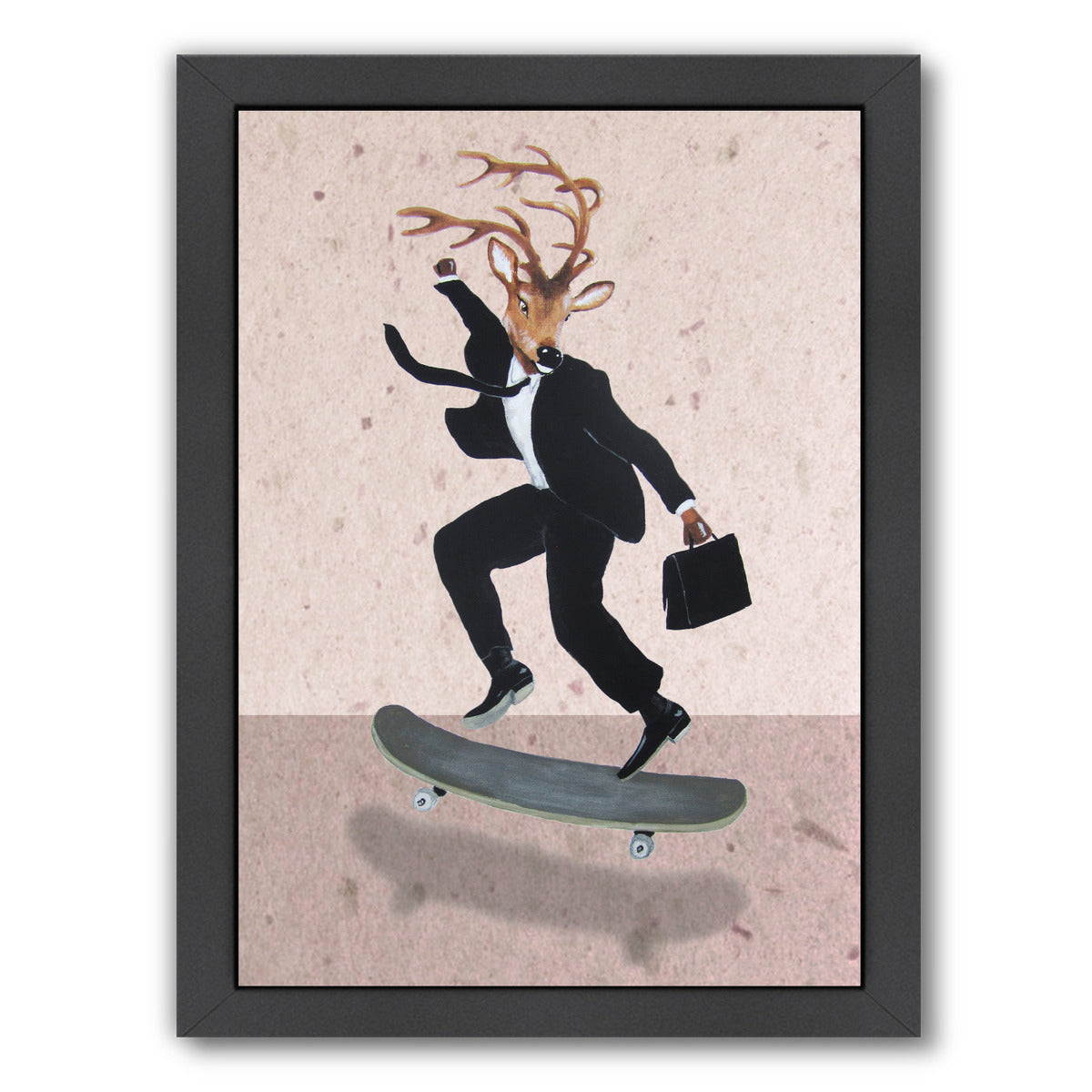 Deer On Skate By Coco De Paris - Black Framed Print - Wall Art - Americanflat
