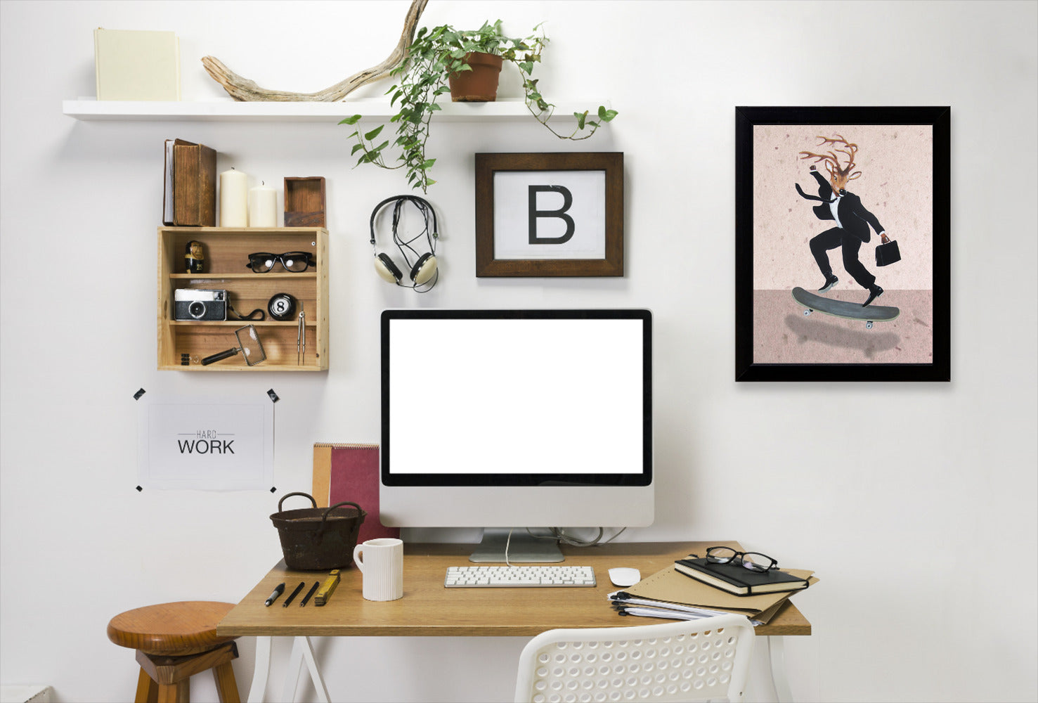 Deer On Skate By Coco De Paris - Black Framed Print - Wall Art - Americanflat