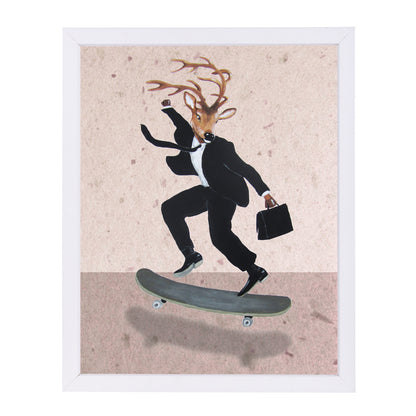 Deer On Skate By Coco De Paris - White Framed Print - Wall Art - Americanflat