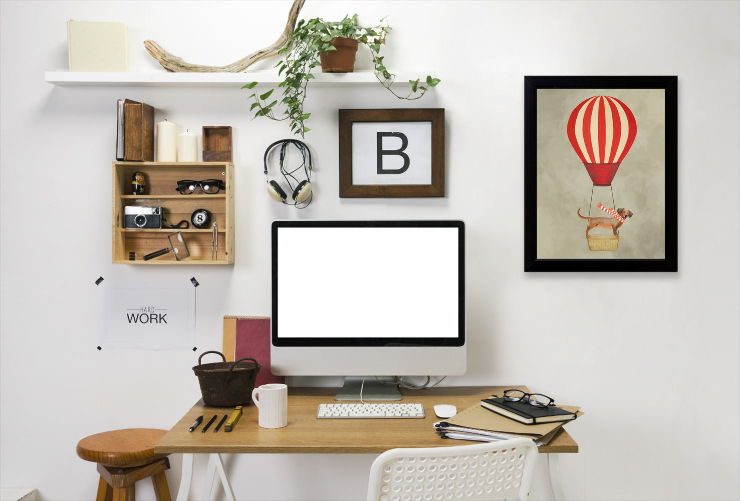 Deer With Airballoon By Coco De Paris - Black Framed Print - Wall Art - Americanflat
