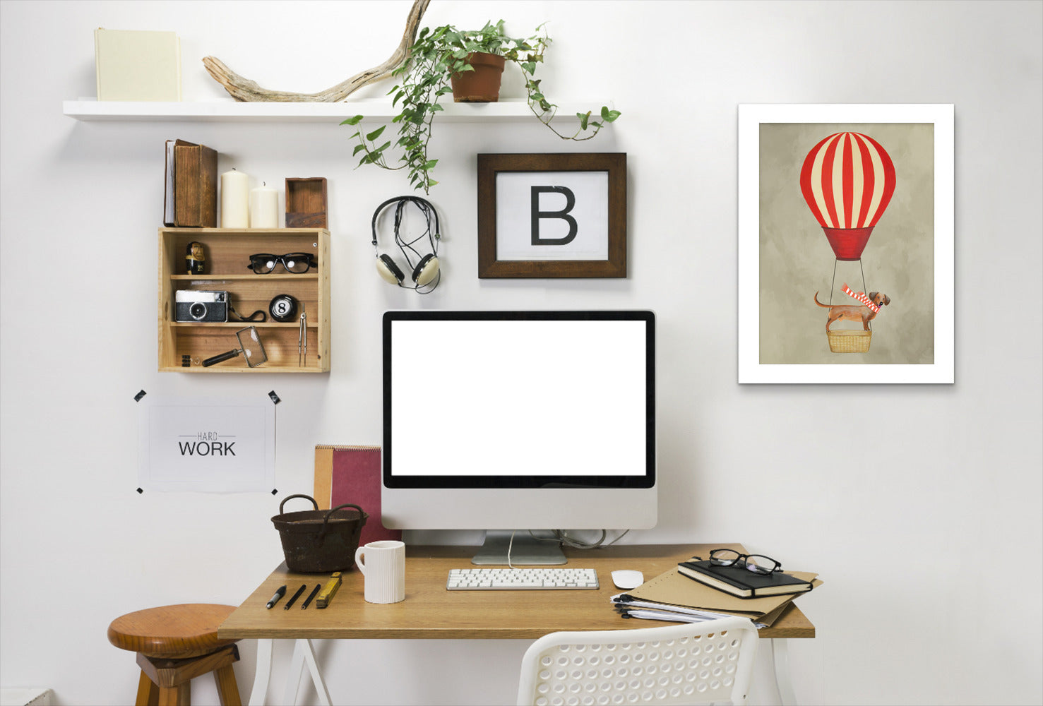 Deer With Airballoon By Coco De Paris - White Framed Print - Wall Art - Americanflat
