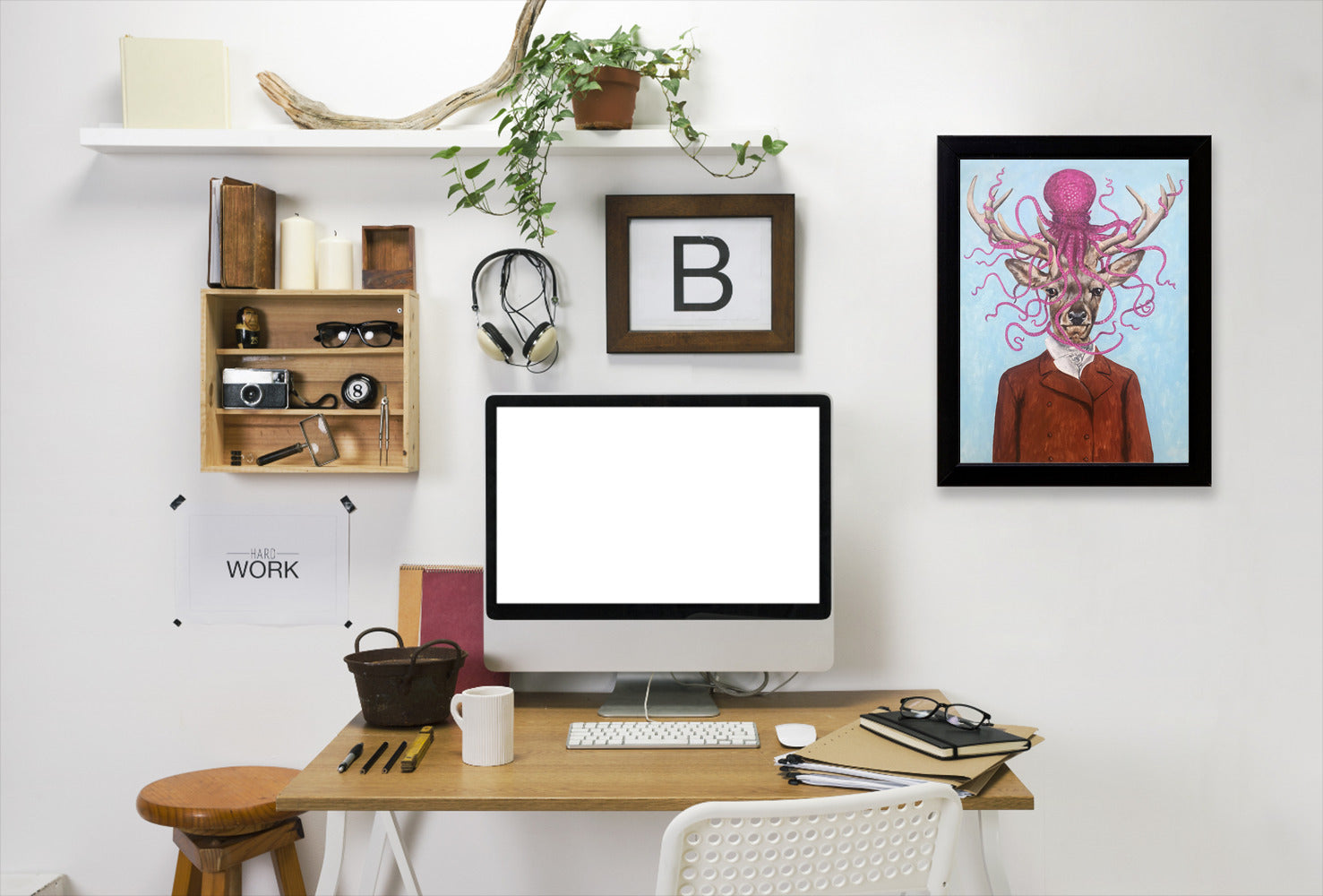 Deer With Octopus By Coco De Paris - Black Framed Print - Wall Art - Americanflat