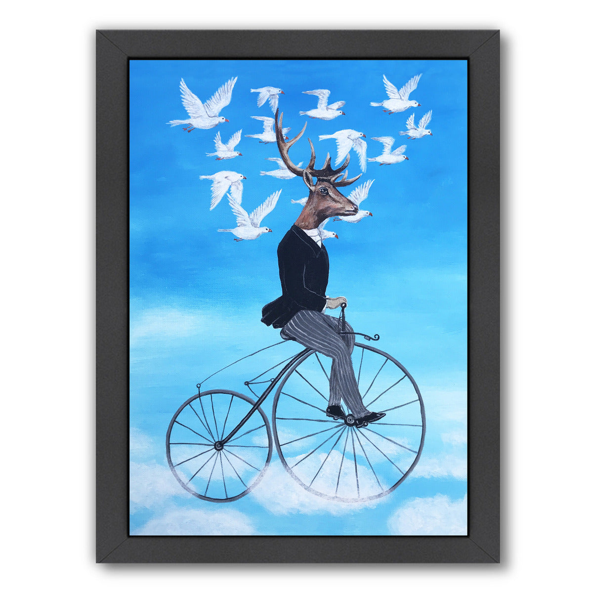 Dreaming Deer Cycling By Coco De Paris - Black Framed Print - Wall Art - Americanflat