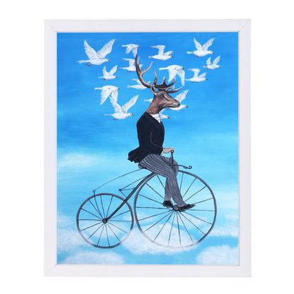 Dreaming Deer Cycling By Coco De Paris - White Framed Print - Wall Art - Americanflat