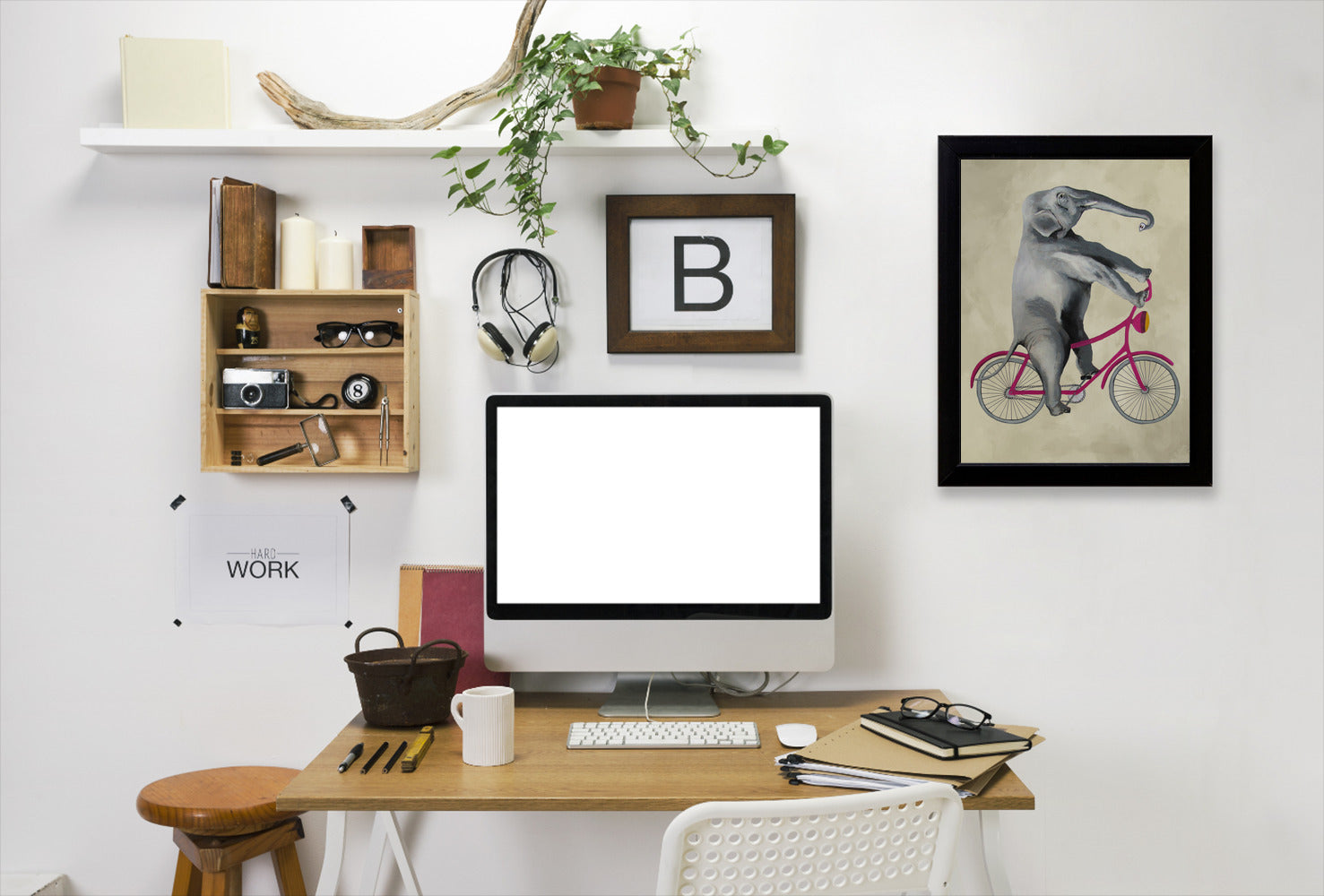 Elephant On Bicycle By Coco De Paris - Black Framed Print - Wall Art - Americanflat