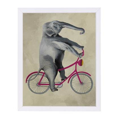 Elephant On Bicycle By Coco De Paris - White Framed Print - Wall Art - Americanflat