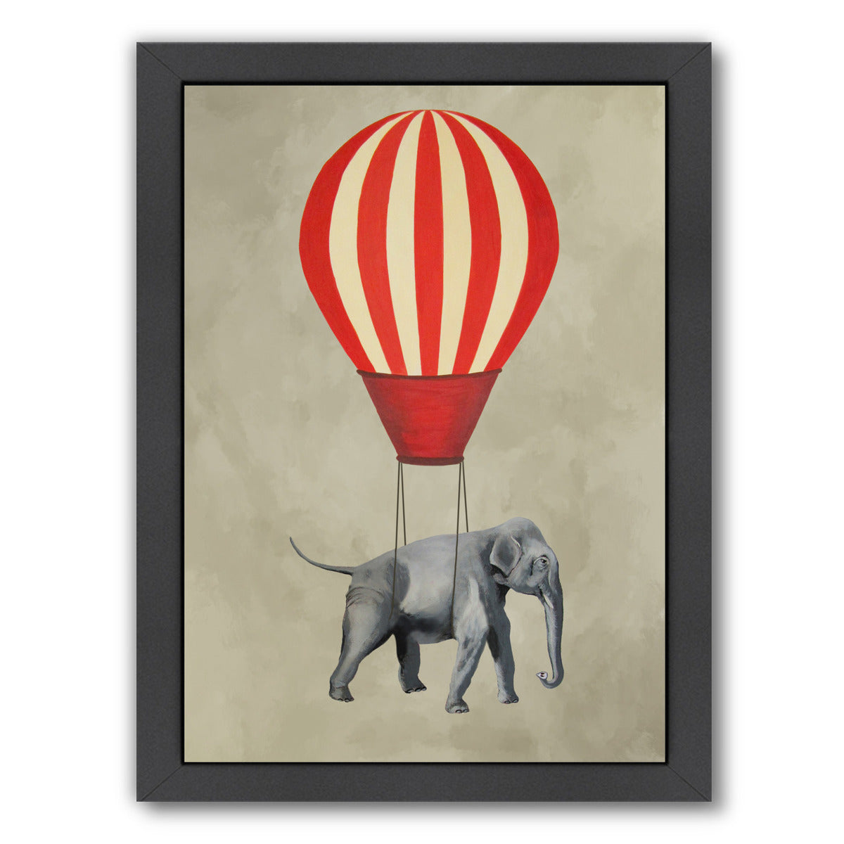Elephant With Airballoon By Coco De Paris - Black Framed Print - Wall Art - Americanflat