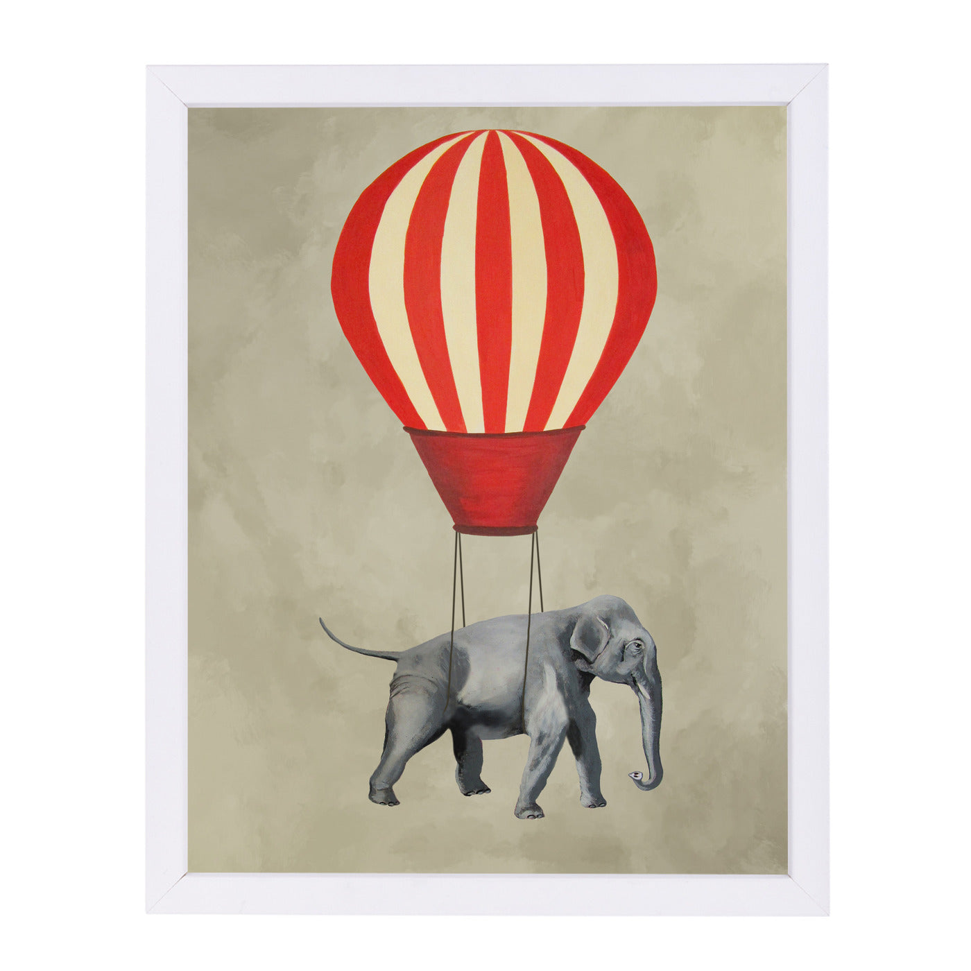 Elephant With Airballoon By Coco De Paris - White Framed Print - Wall Art - Americanflat