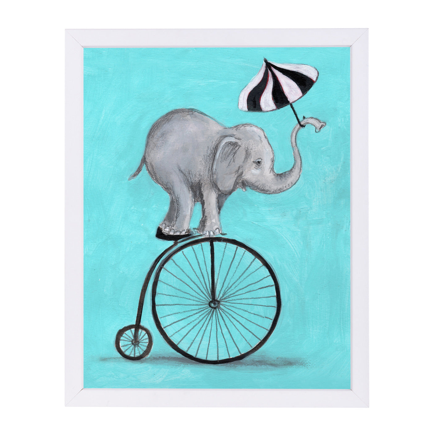 Elephant With Umbrella By Coco De Paris - White Framed Print - Wall Art - Americanflat
