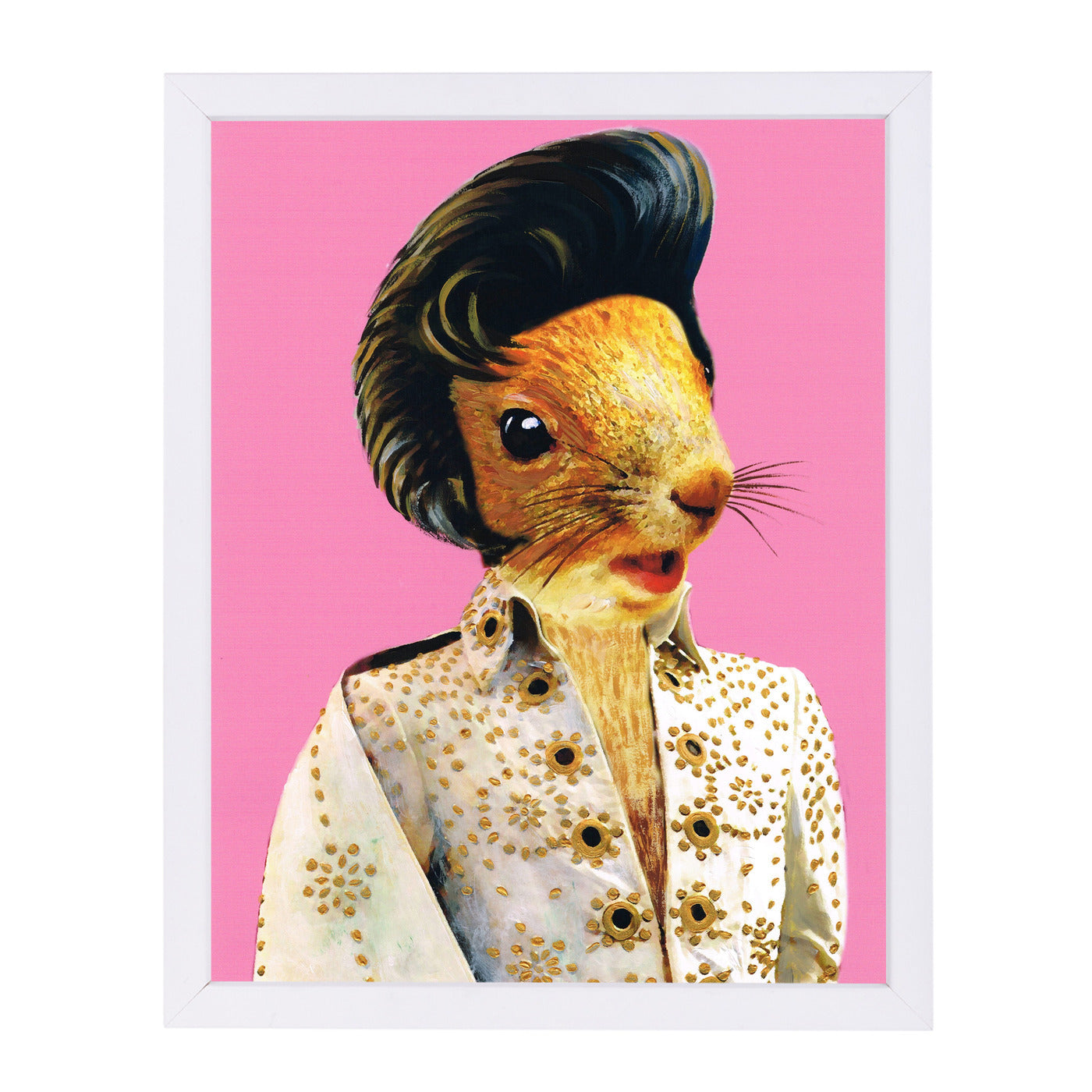 Elvis Squirrel By Coco De Paris - White Framed Print - Wall Art - Americanflat