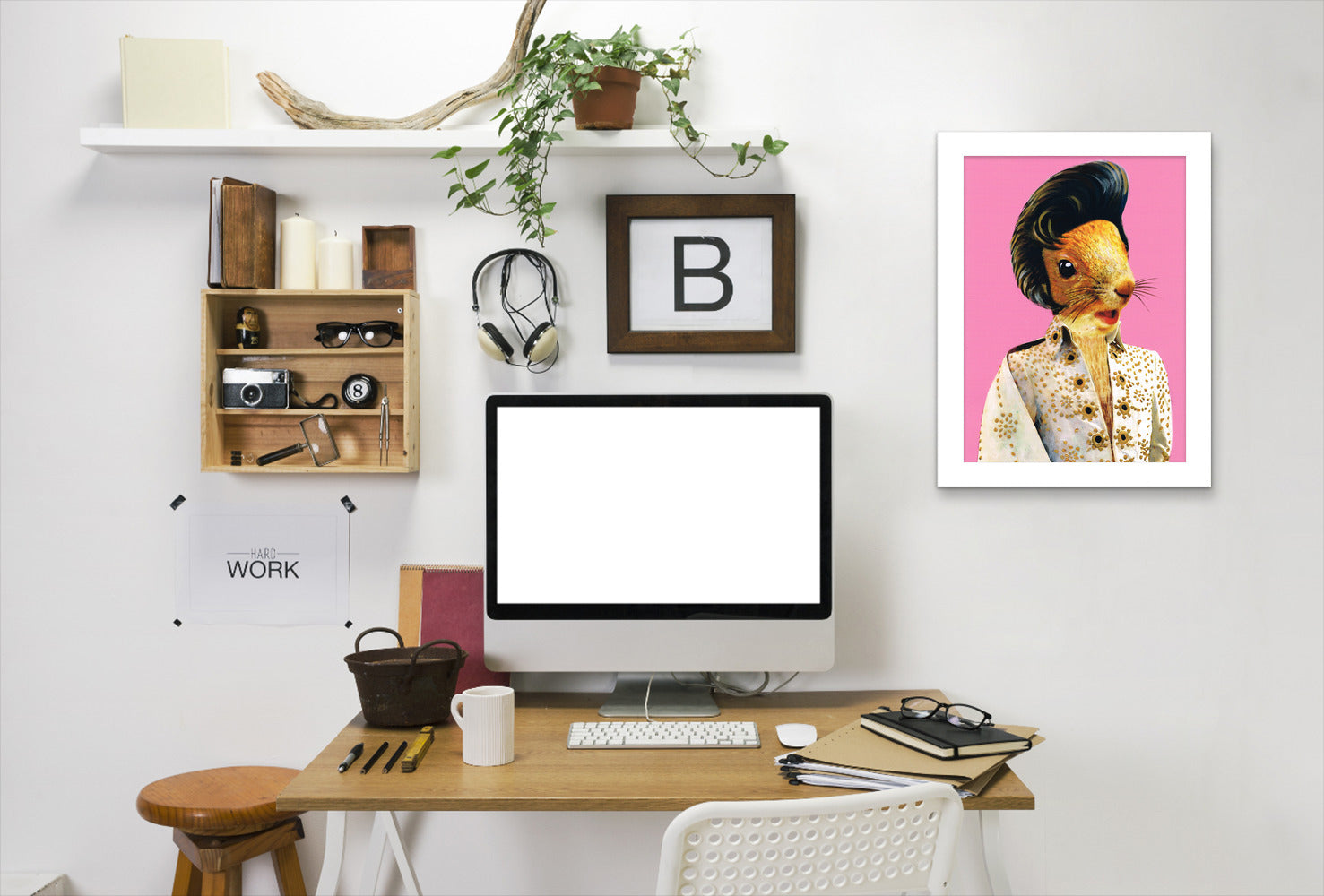Elvis Squirrel By Coco De Paris - White Framed Print - Wall Art - Americanflat