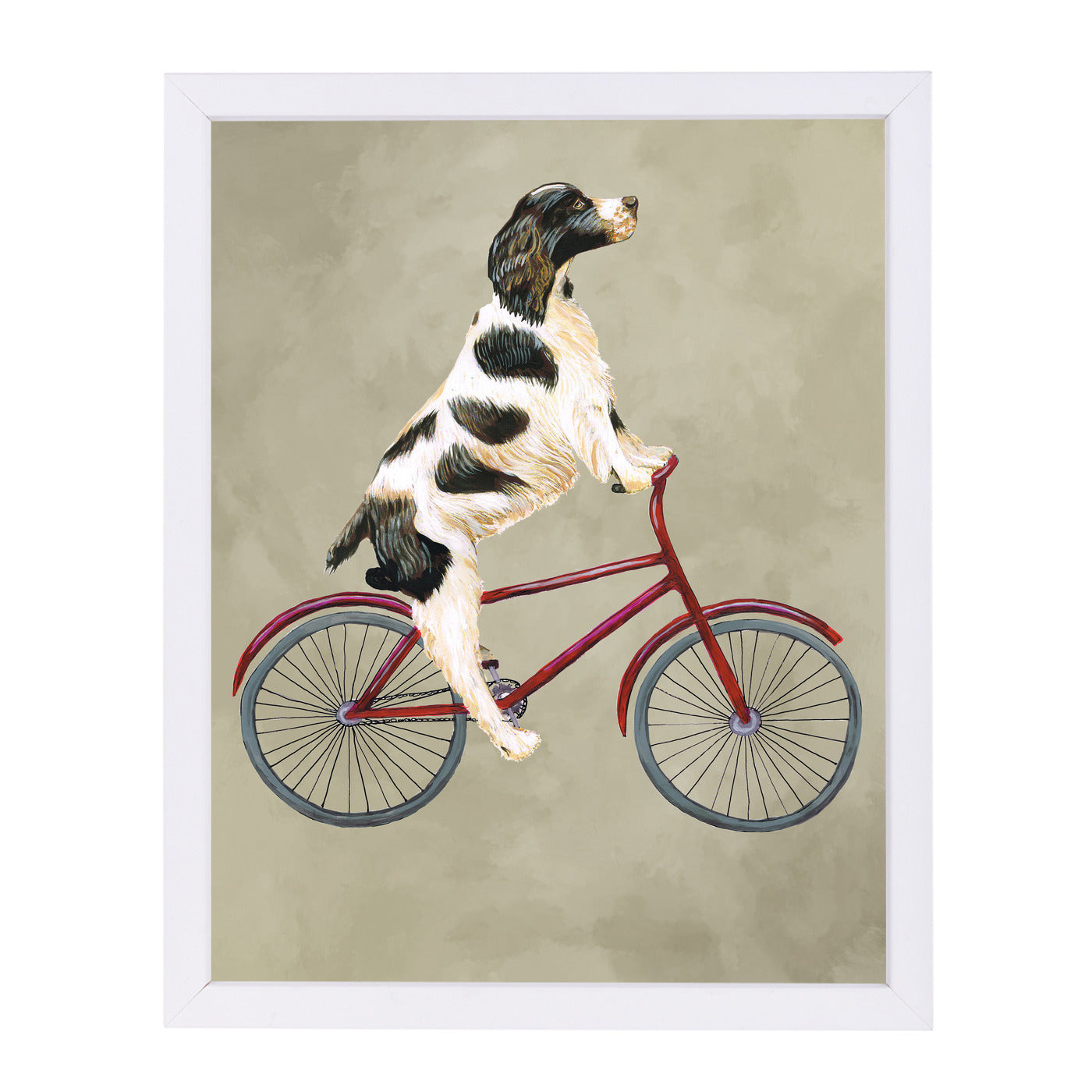 English Springer On Bicycle By Coco De Paris - White Framed Print - Wall Art - Americanflat