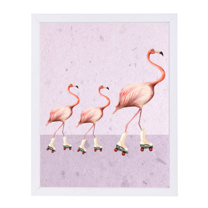 Flamingo Rollerskate Familly By Coco De Paris - White Framed Print - Wall Art - Americanflat