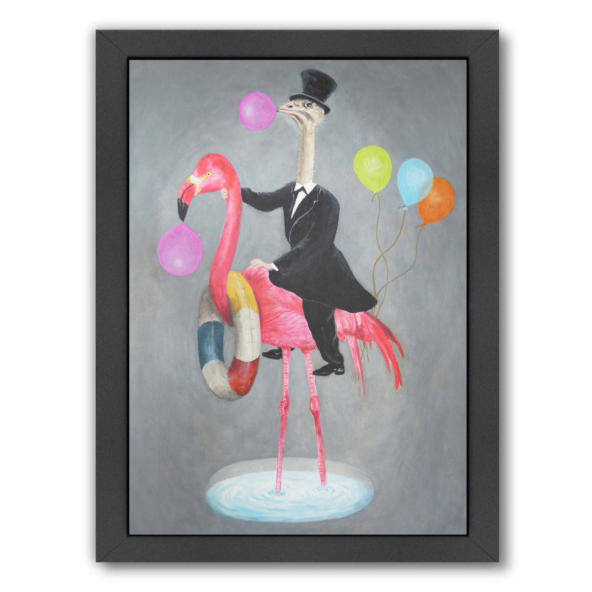Flamingo With Ostrich By Coco De Paris - Black Framed Print - Wall Art - Americanflat