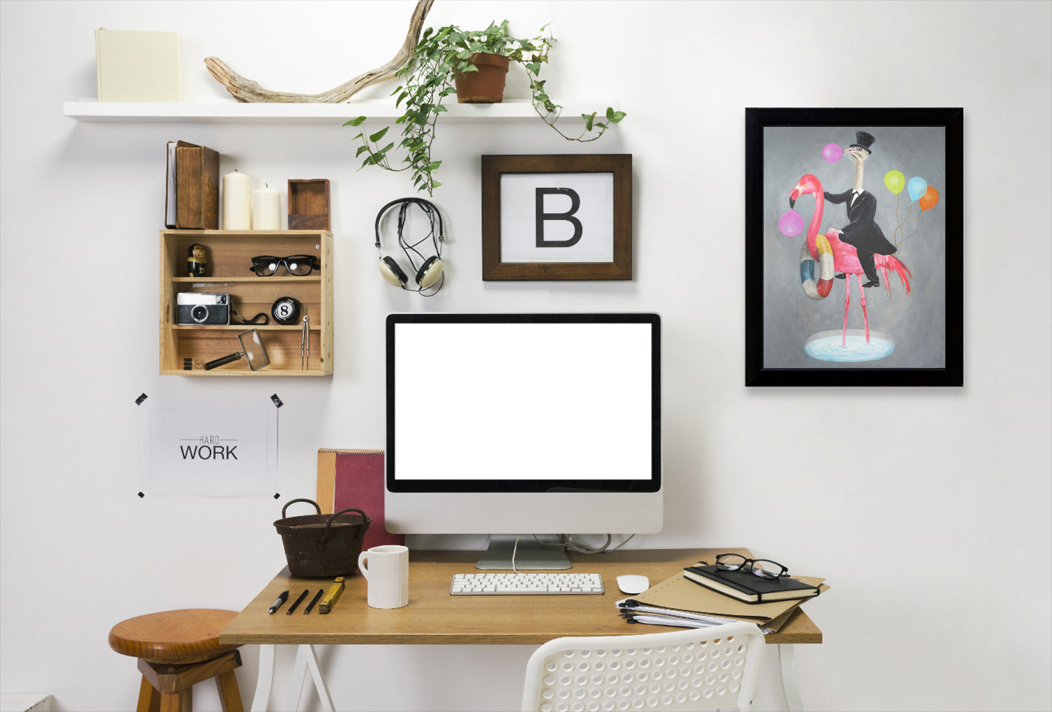 Flamingo With Ostrich By Coco De Paris - Black Framed Print - Wall Art - Americanflat