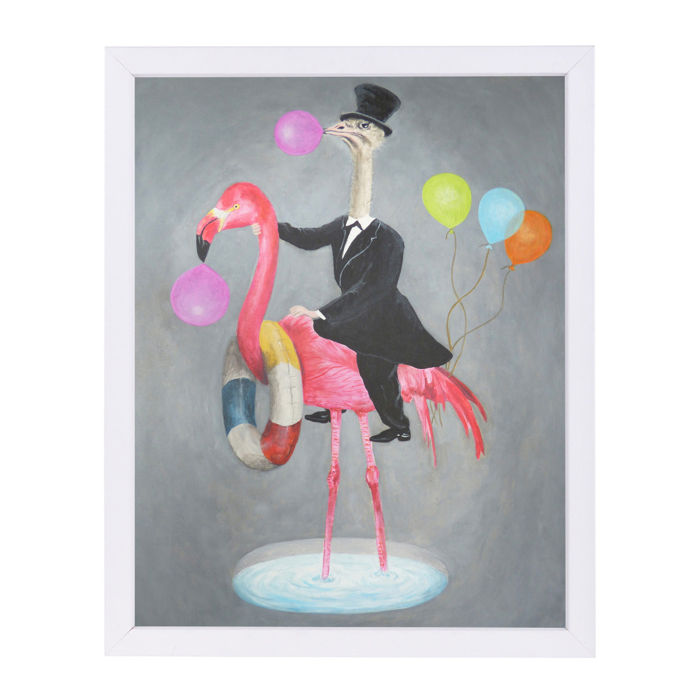 Flamingo With Ostrich By Coco De Paris - White Framed Print - Wall Art - Americanflat