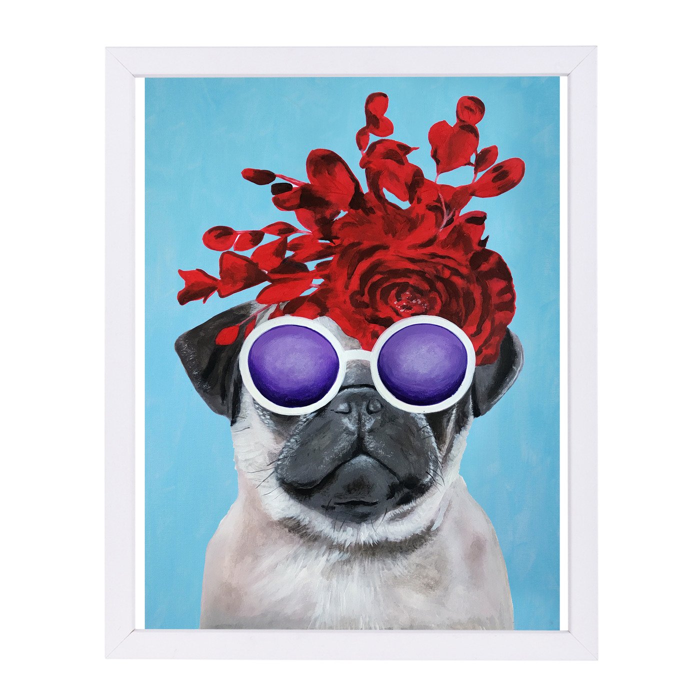 Flower Power Pug Blue By Coco De Paris - Framed Print - Americanflat
