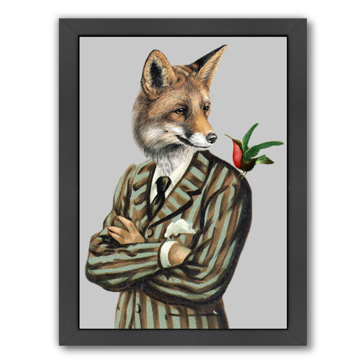 Fox With Bird By Coco De Paris - Black Framed Print - Wall Art - Americanflat