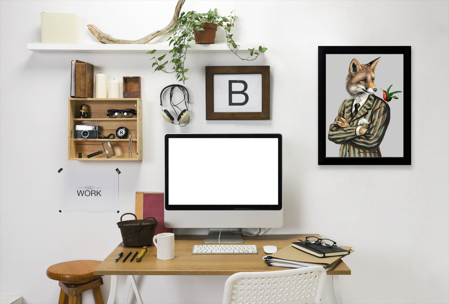 Fox With Bird By Coco De Paris - Black Framed Print - Wall Art - Americanflat