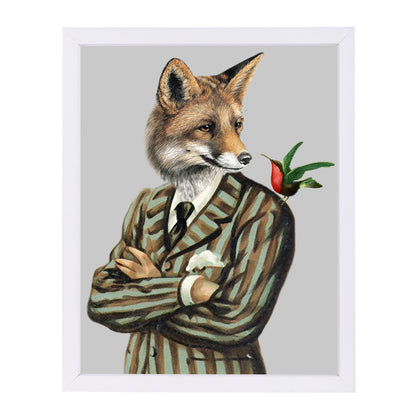 Fox With Bird By Coco De Paris - White Framed Print - Wall Art - Americanflat