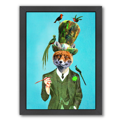 Fox With Hat And Birds By Coco De Paris - Black Framed Print - Wall Art - Americanflat