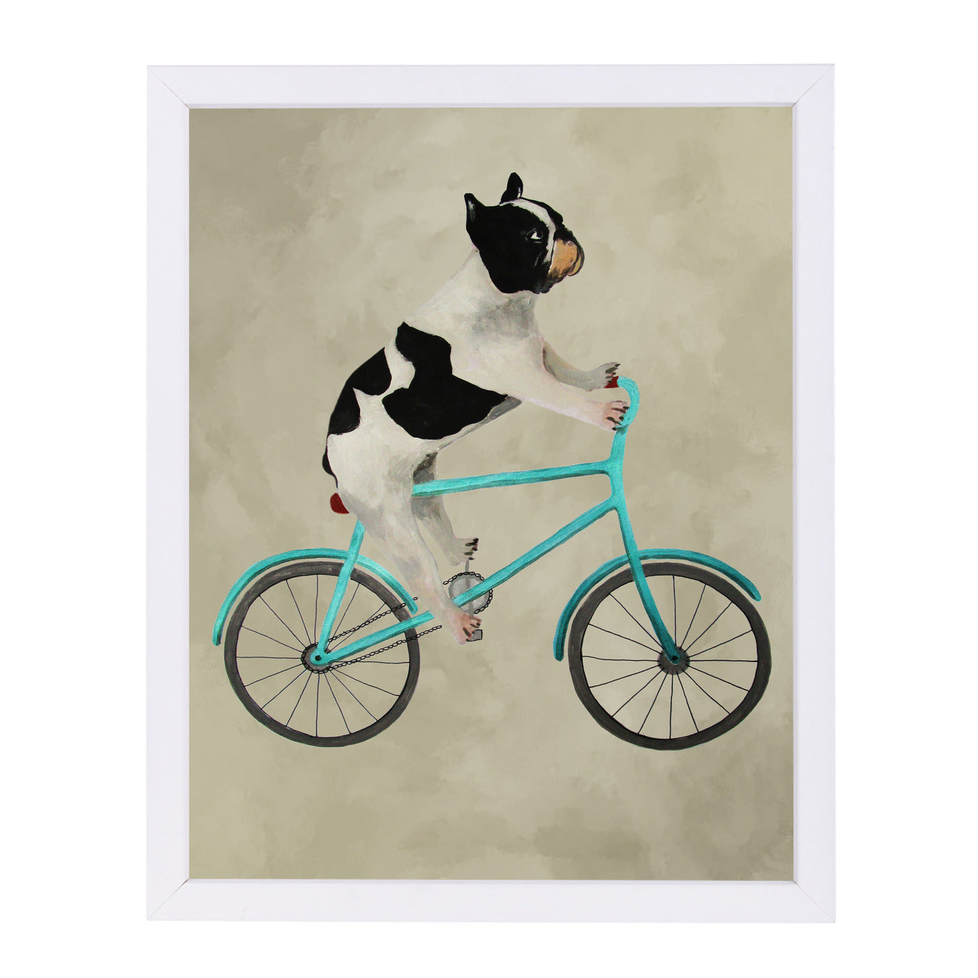 French Bulldog On Bicycle By Coco De Paris - White Framed Print - Wall Art - Americanflat