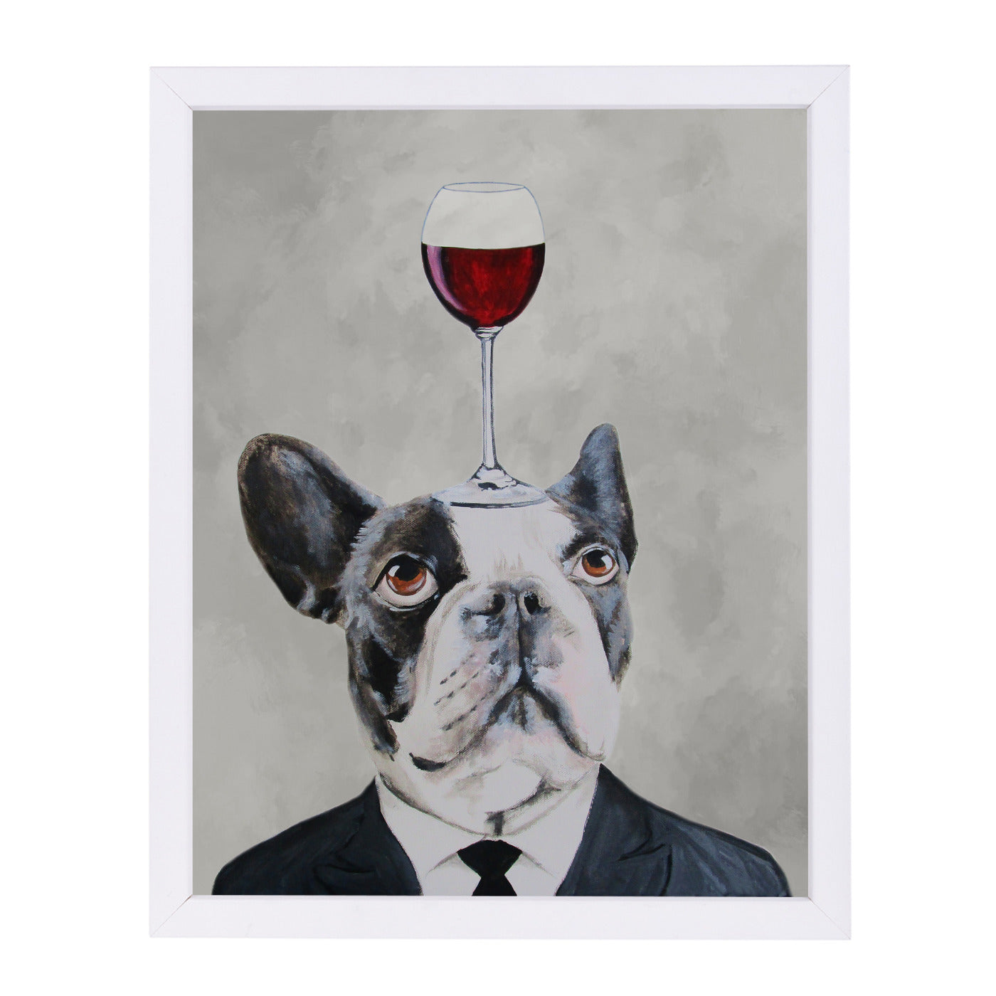 French Bulldog With Wineglass By Coco De Paris - White Framed Print - Wall Art - Americanflat
