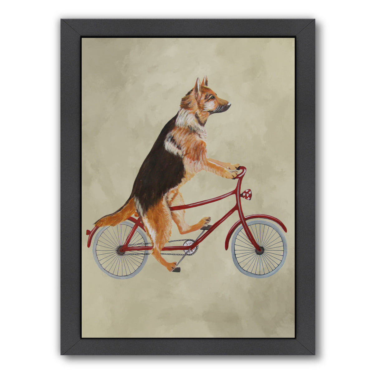 German Shepherd On Bicycle By Coco De Paris - Black Framed Print - Wall Art - Americanflat