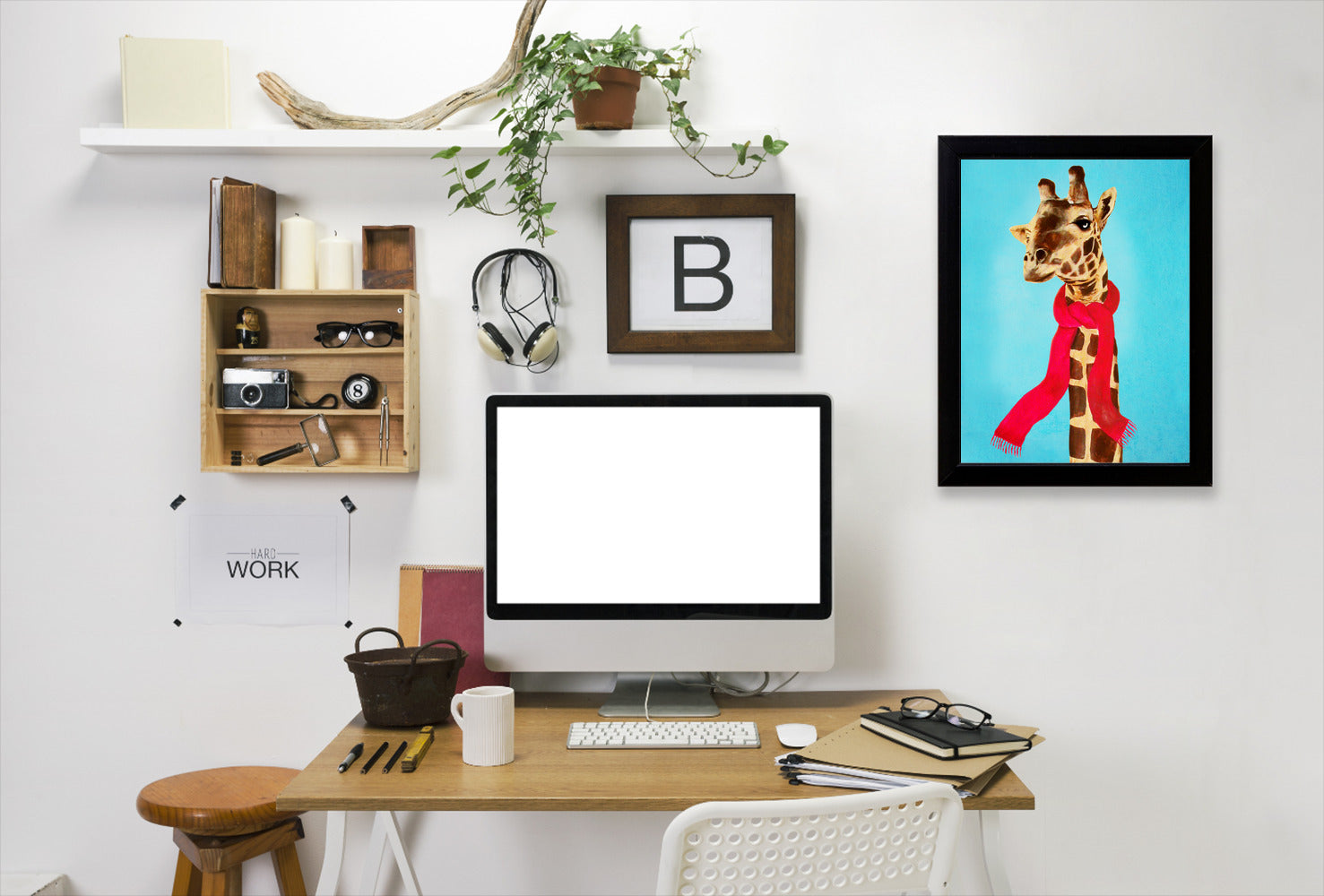 Giraffe In Winter By Coco De Paris - Black Framed Print - Wall Art - Americanflat