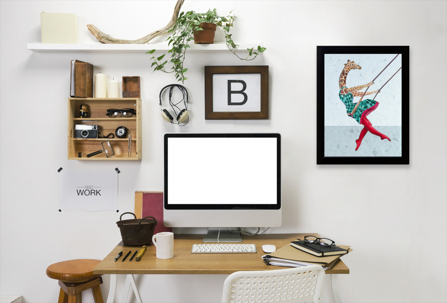 Giraffe On A Swing By Coco De Paris - Black Framed Print - Wall Art - Americanflat