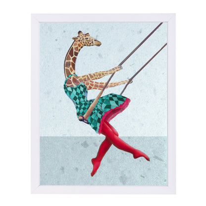 Giraffe On A Swing By Coco De Paris - White Framed Print - Wall Art - Americanflat