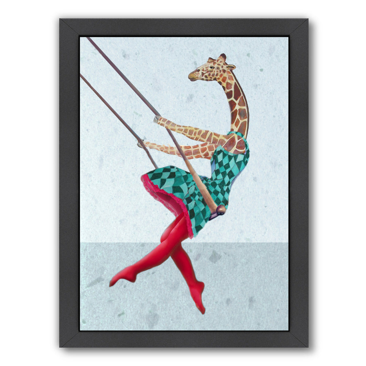 Giraffe On A Swing Right By Coco De Paris - Black Framed Print - Wall Art - Americanflat