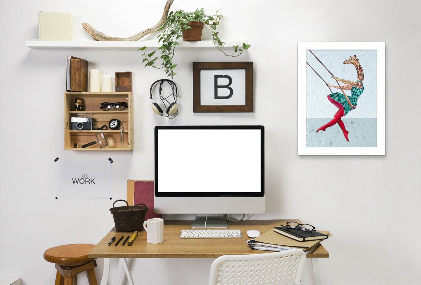 Giraffe On A Swing Right By Coco De Paris - Framed Print - Americanflat