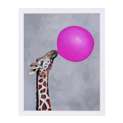Giraffe With Bubblegum By Coco De Paris - White Framed Print - Wall Art - Americanflat