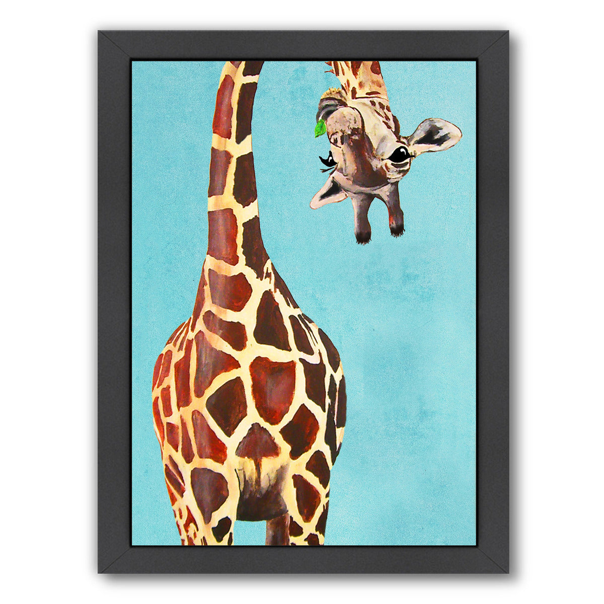 Giraffe With Green Leave By Coco De Paris - Black Framed Print - Wall Art - Americanflat