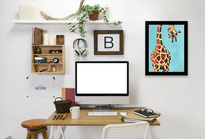 Giraffe With Green Leave By Coco De Paris - Black Framed Print - Wall Art - Americanflat