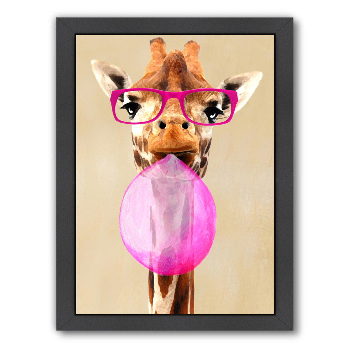 Giraffe With Spectacles And Bubblegum By Coco De Paris - Black Framed Print - Wall Art - Americanflat