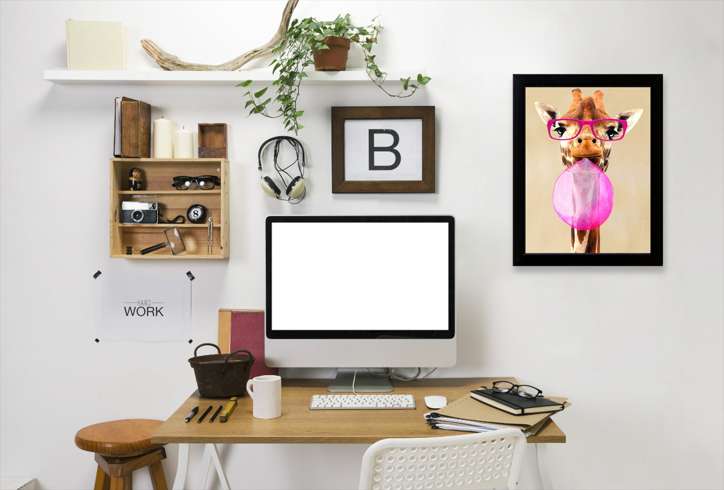 Giraffe With Spectacles And Bubblegum By Coco De Paris - Black Framed Print - Wall Art - Americanflat