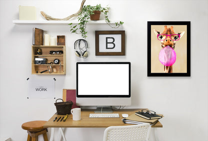 Giraffe With Spectacles And Bubblegum By Coco De Paris - Black Framed Print - Wall Art - Americanflat