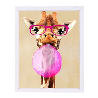 Giraffe With Spectacles And Bubblegum By Coco De Paris - White Framed Print - Wall Art - Americanflat