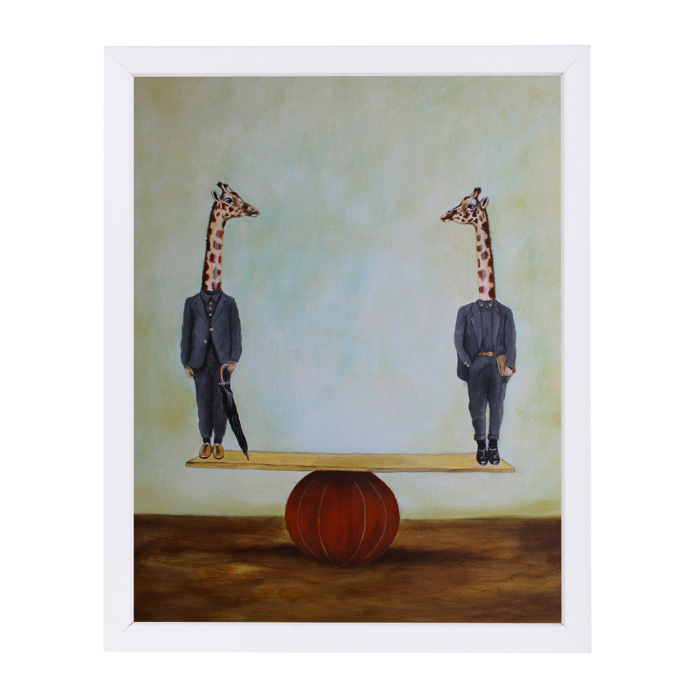 Giraffes In Balance By Coco De Paris - White Framed Print - Wall Art - Americanflat