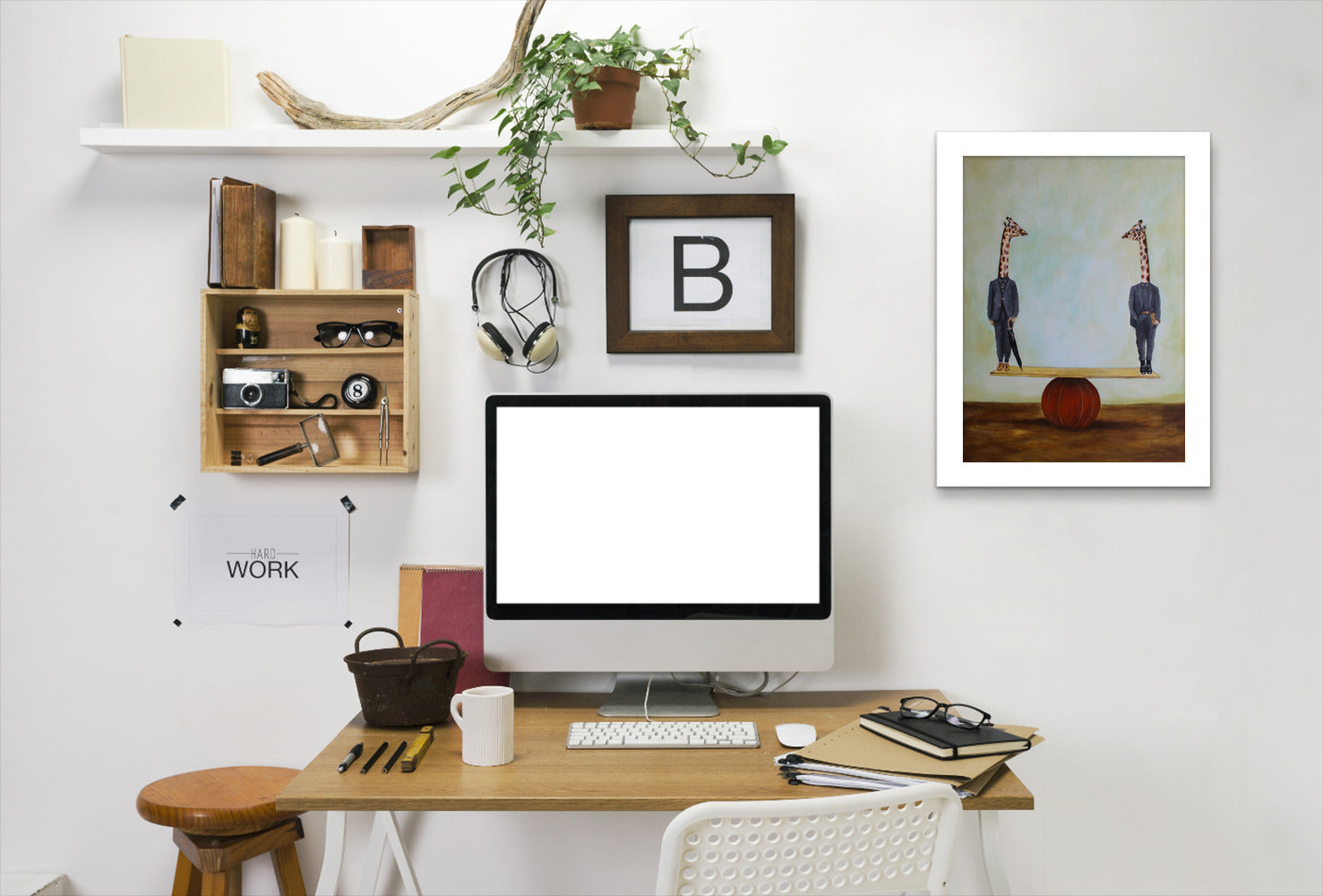 Giraffes In Balance By Coco De Paris - White Framed Print - Wall Art - Americanflat