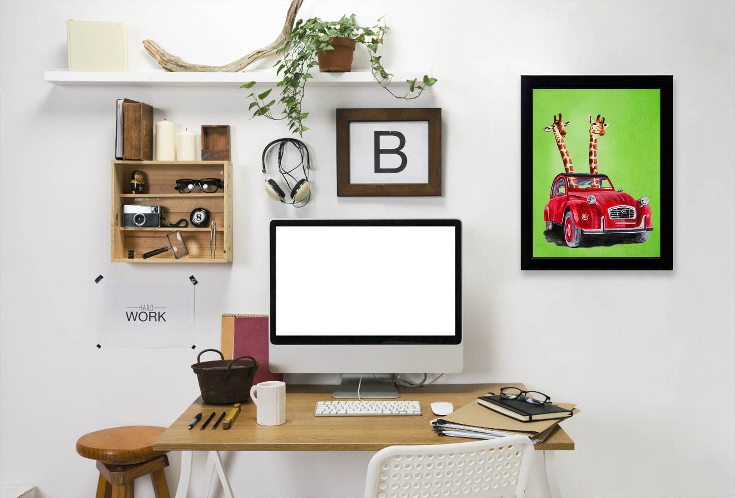 Giraffes In Red Car By Coco De Paris - Black Framed Print - Wall Art - Americanflat