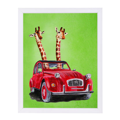 Giraffes In Red Car By Coco De Paris - Framed Print - Americanflat