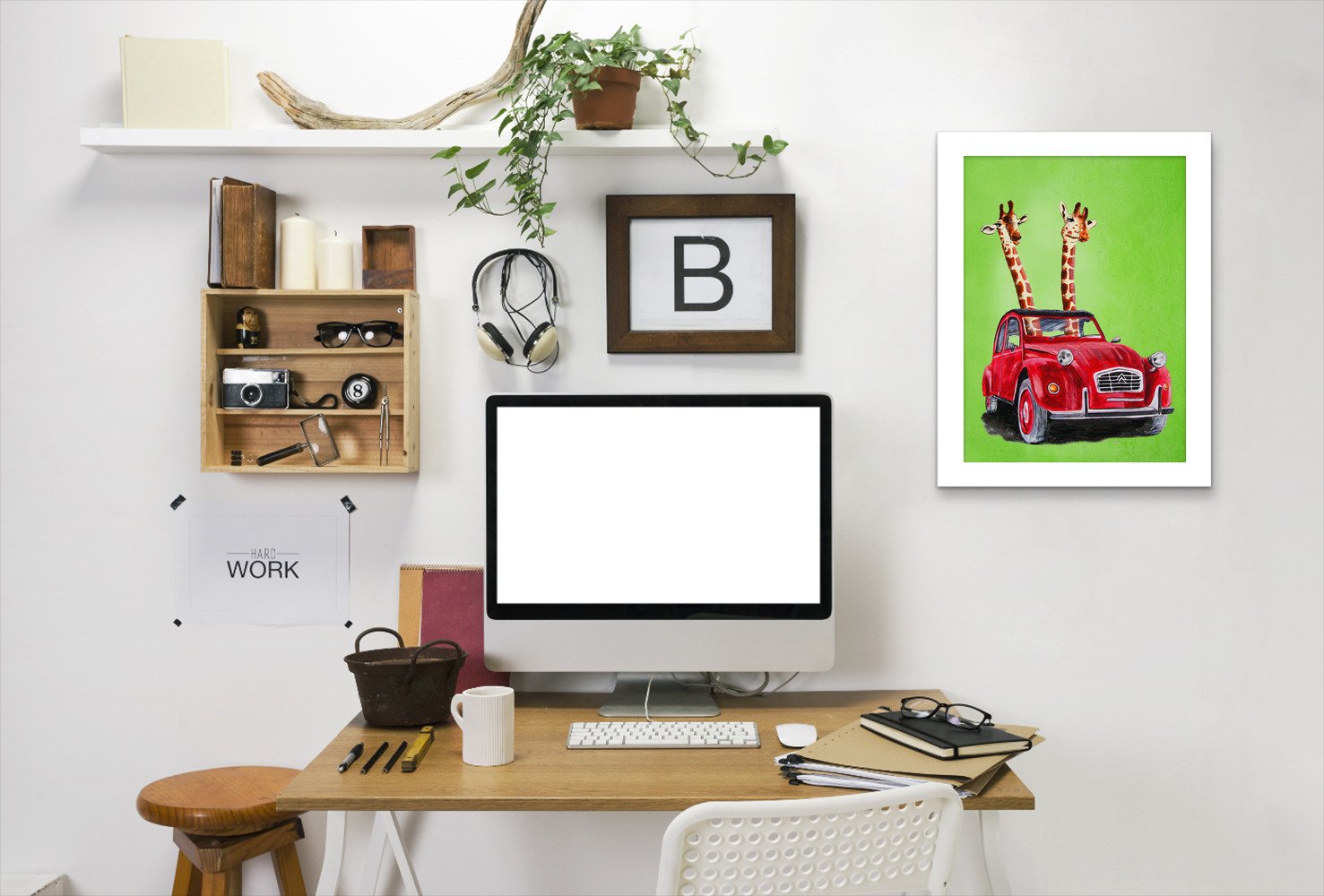 Giraffes In Red Car By Coco De Paris - Framed Print - Americanflat