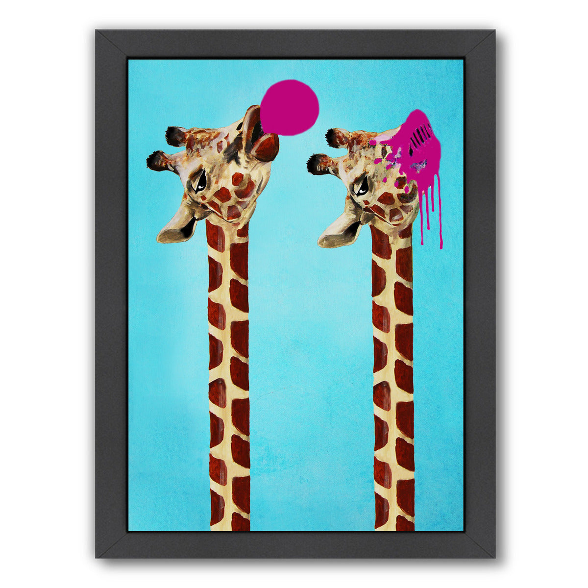 Giraffes With Bubblegum By Coco De Paris - Black Framed Print - Wall Art - Americanflat
