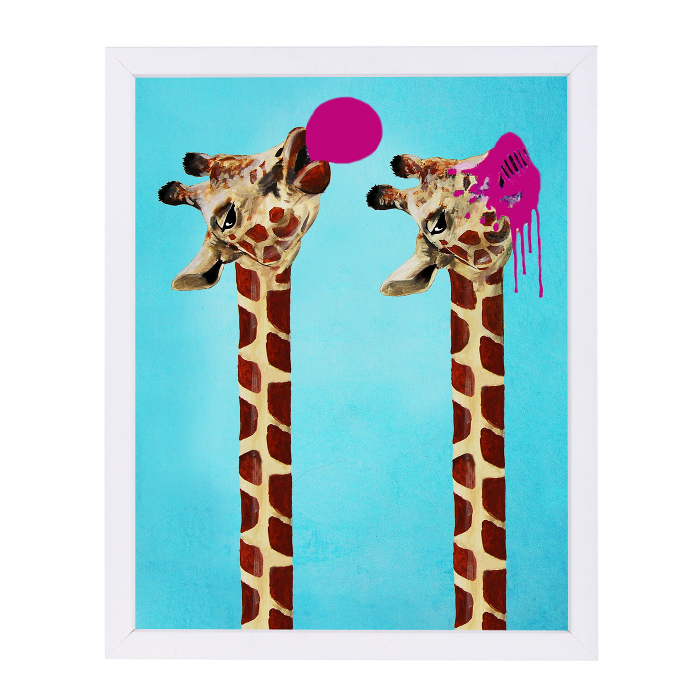 Giraffes With Bubblegum By Coco De Paris - White Framed Print - Wall Art - Americanflat