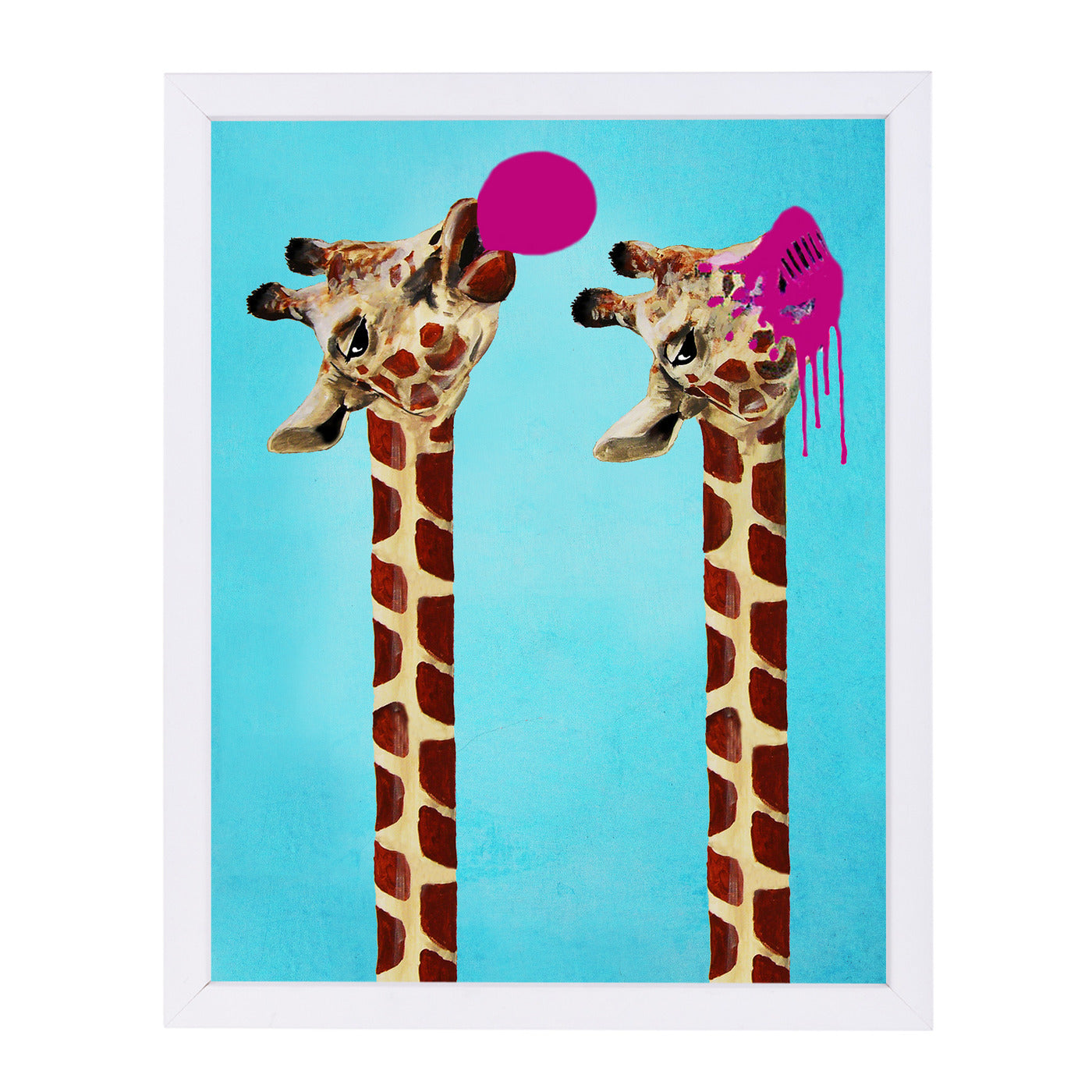 Giraffes With Bubblegum By Coco De Paris - White Framed Print - Wall Art - Americanflat